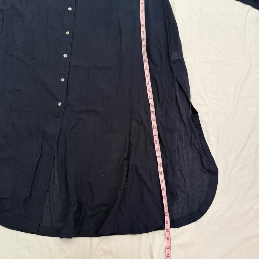 J. Jill Navy Blue Gauze Button Front Duster Maxi Shirt Dress M Coastal Nautical - Picture 5 of 8
